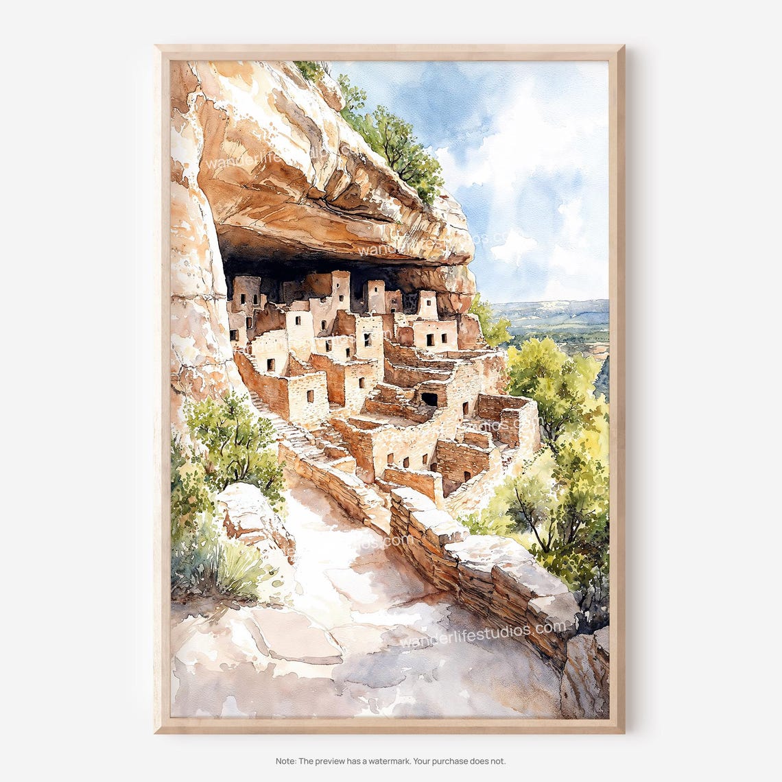 Mesa Verde Cliff Palace Dwellings Watercolor Southwest Art Poster
