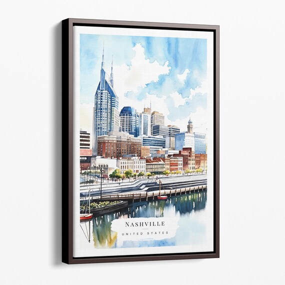 Nashville Skyline Watercolor Canvas Art Print For Home Decor
