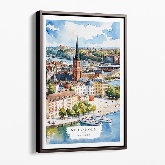 Stockholm Skyline Watercolor Canvas Art Print Cityscape Wall Decor