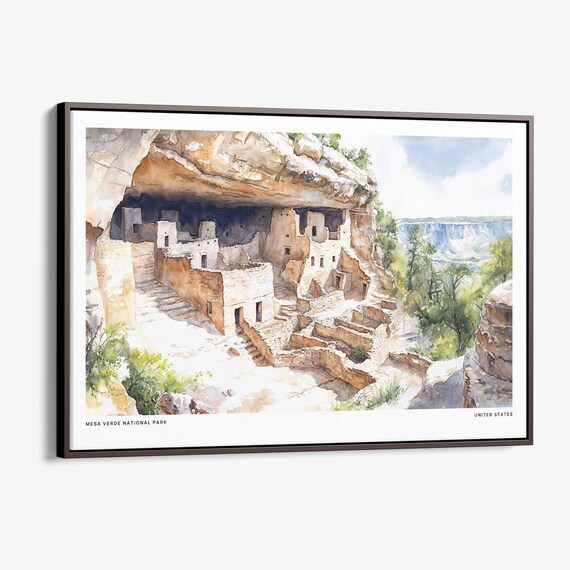 Mesa Verde National Park Watercolor Ancient Cliff Dwellings Poster