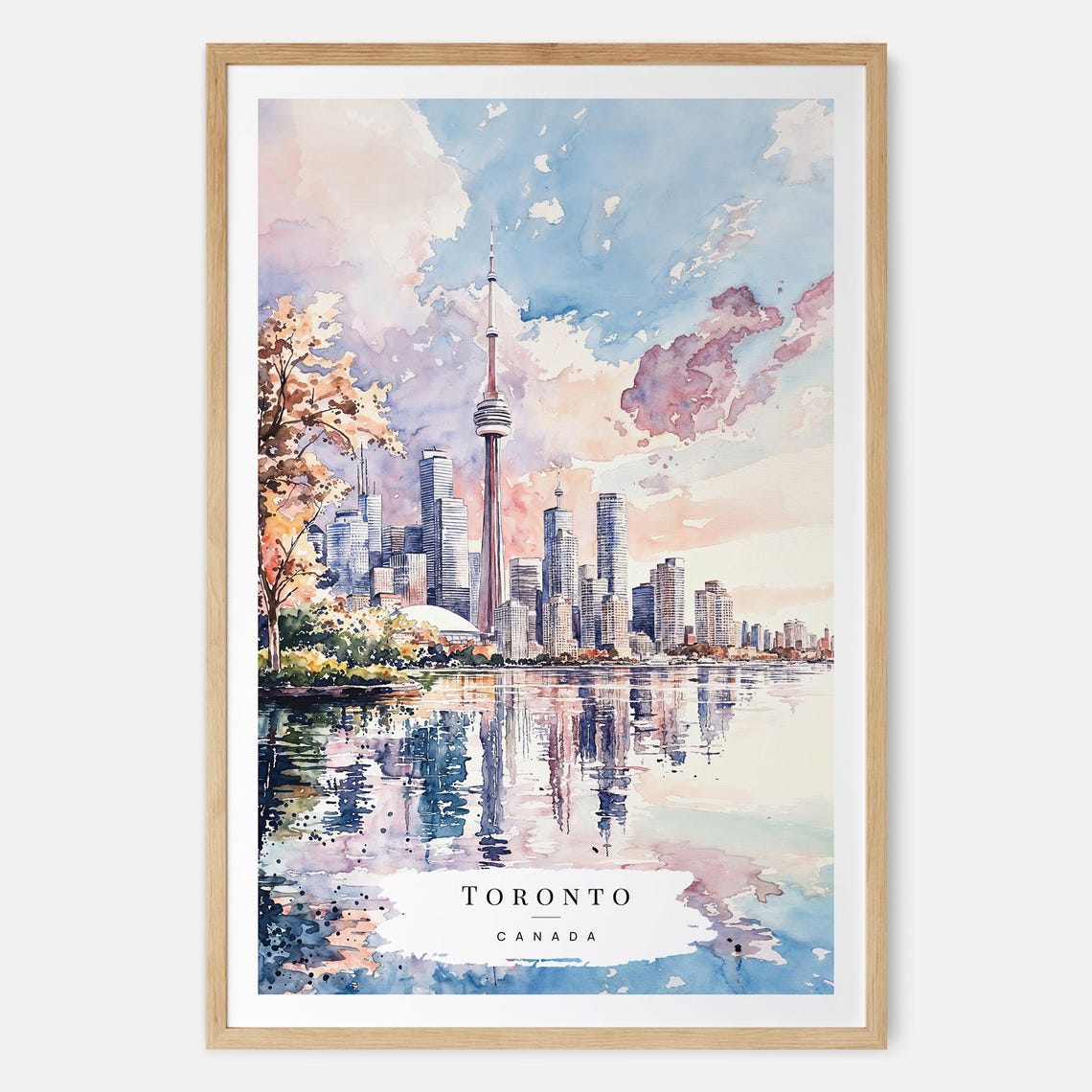 Toronto Canada CN Tower Skyline Sunset Watercolor Travel Poster