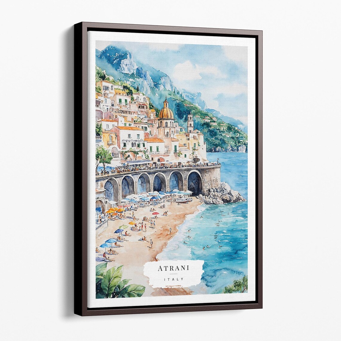 Atrani Italy Coastal Village Watercolor Beach Shore Travel Poster