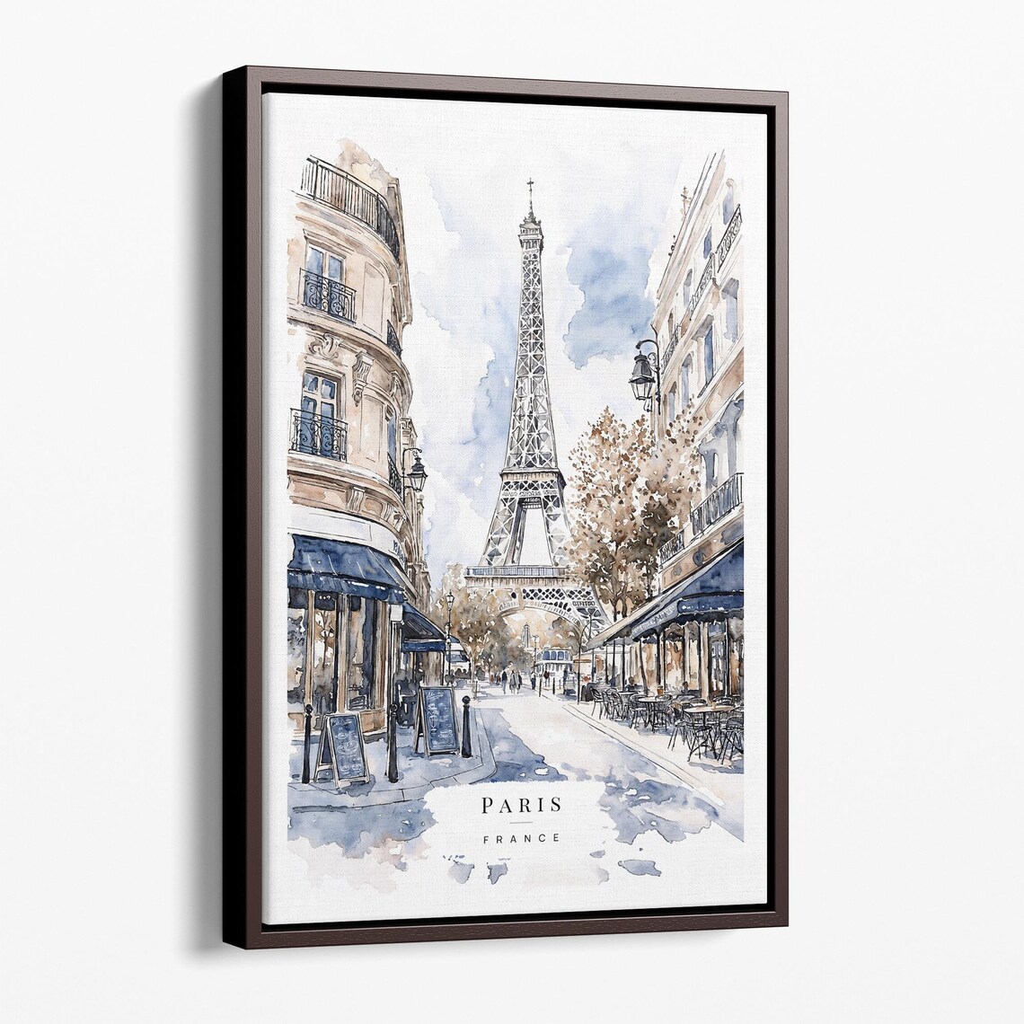 Paris Eiffel Tower Watercolor Street Scene France Travel Art Poster