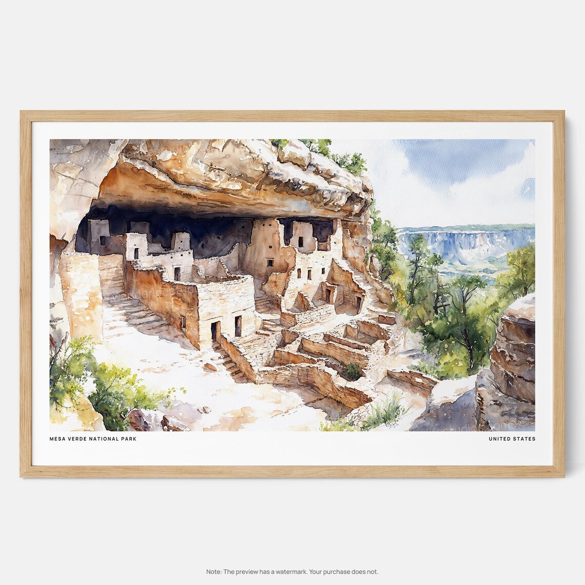 Mesa Verde National Park Watercolor Art Print