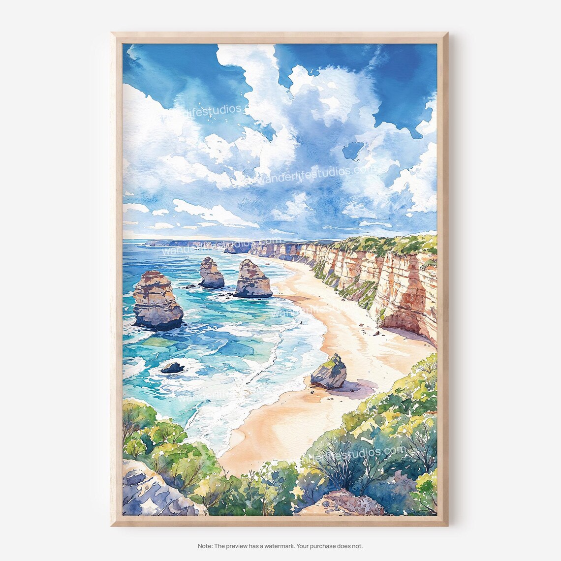 Great Ocean Road Twelve Apostles Australia Watercolor Coastal Print