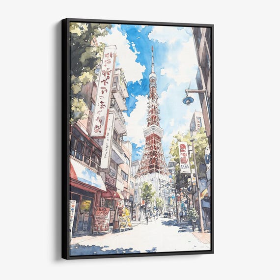 Tokyo Tower Canvas Print Watercolor Urban Cityscape Wall Art