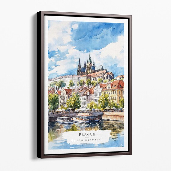 Prague St Vitus Cathedral Canvas Art Print Colorful Watercolor Cityscape