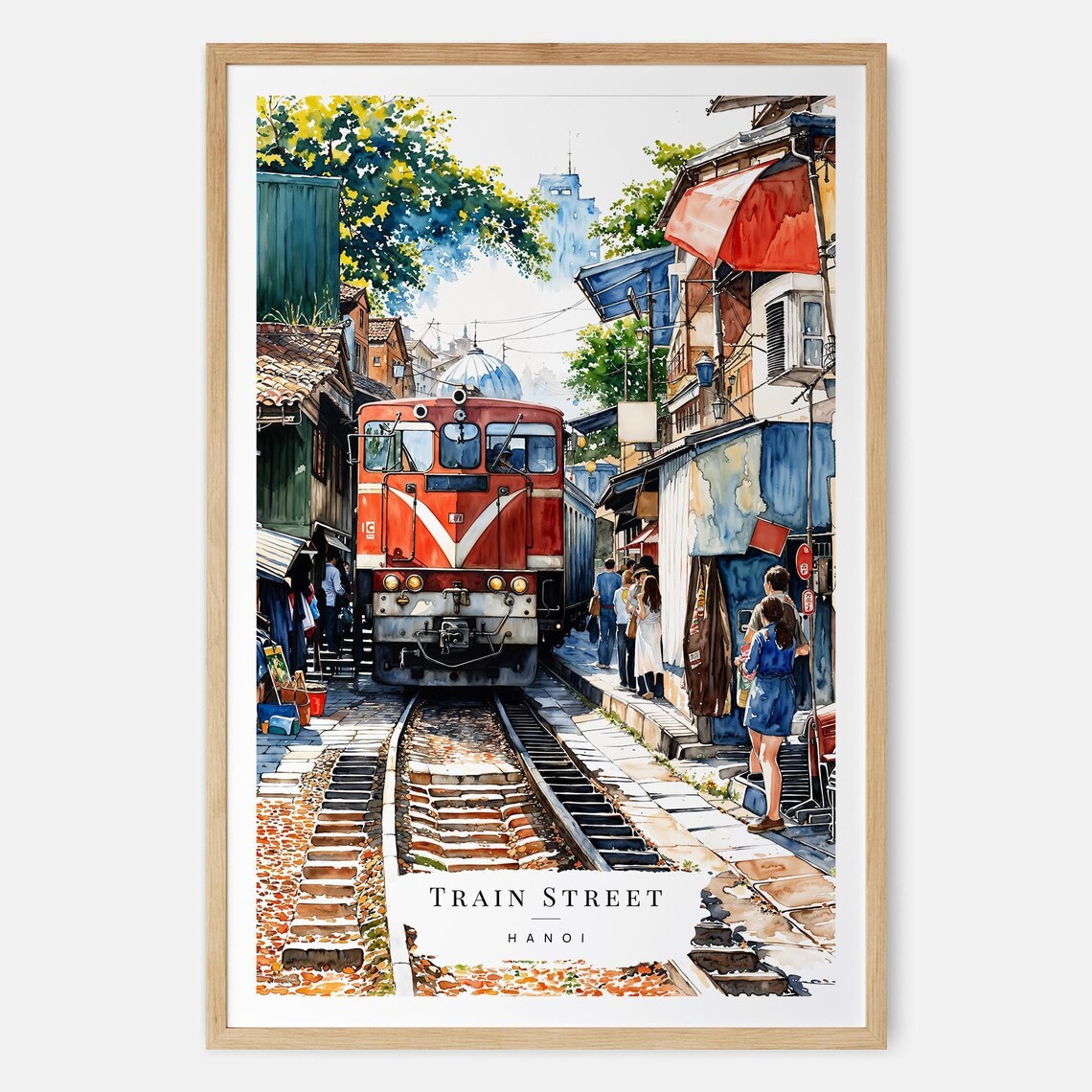 Hanoi Travel Art Print With The Popular Train Street As Watercolor Vietnam Asia Poster Moving Gift New Home