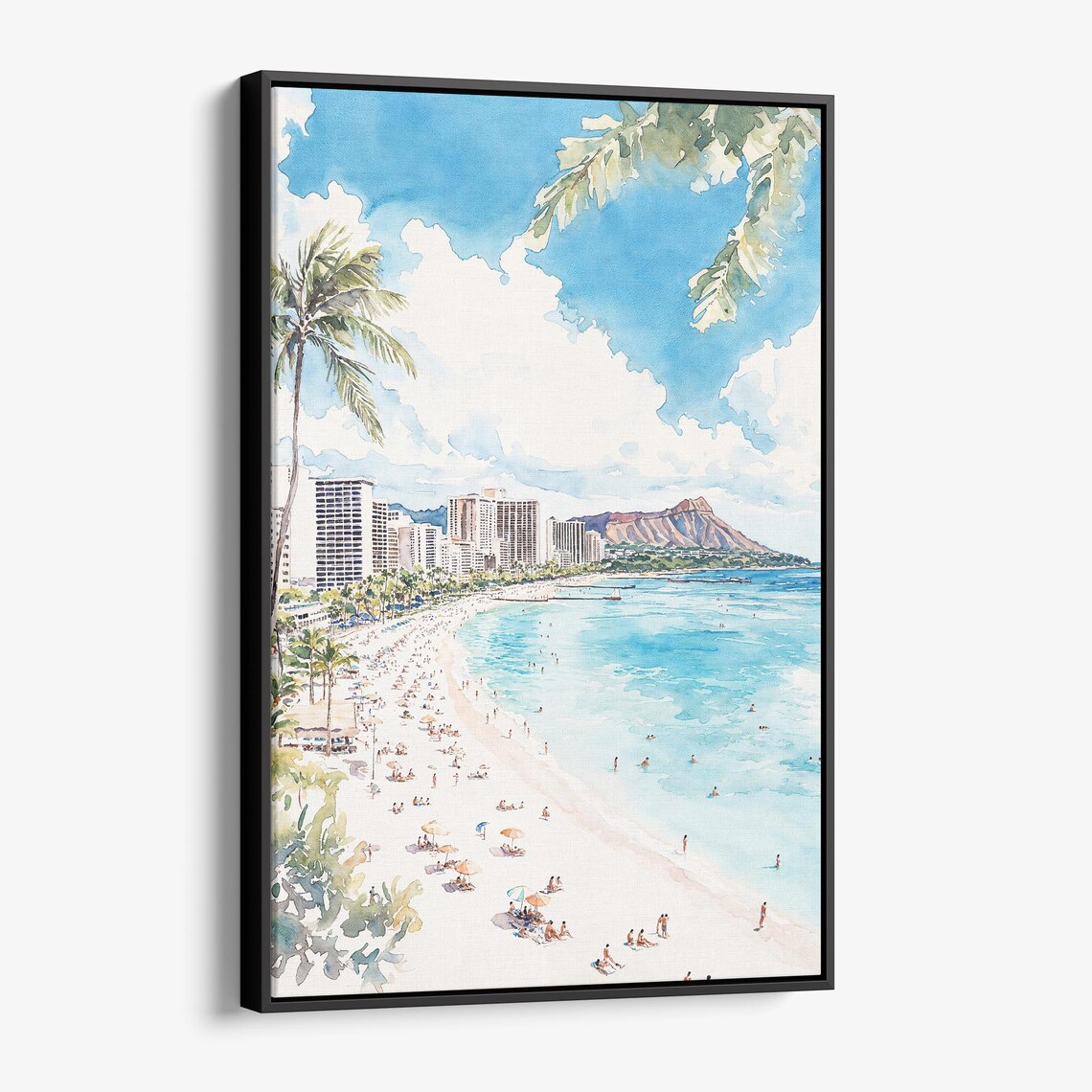 Honolulu Tropical Beach Watercolor Art Print
