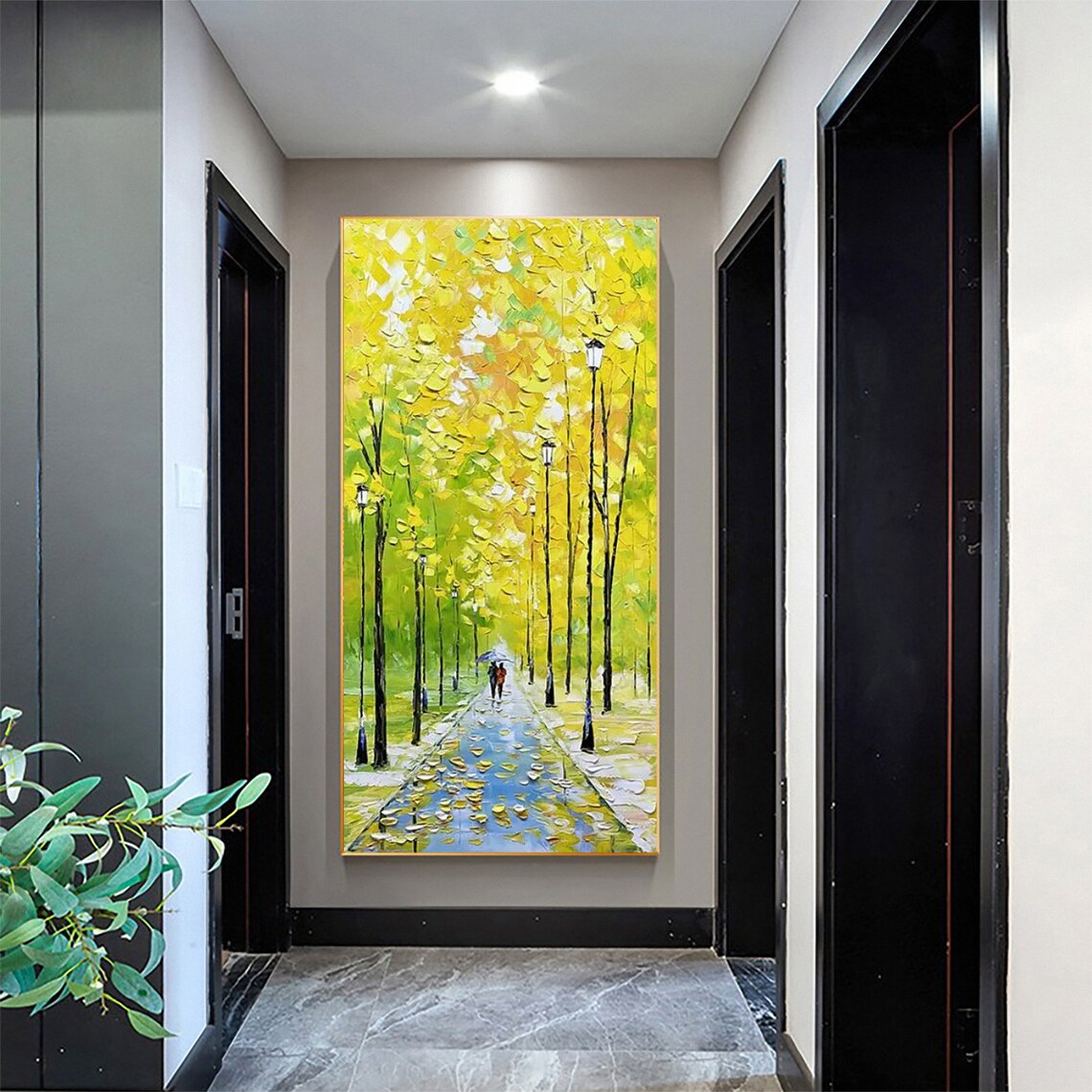 Loving Couple on Forest Path, Autumn Landscape Art Print - Image 5