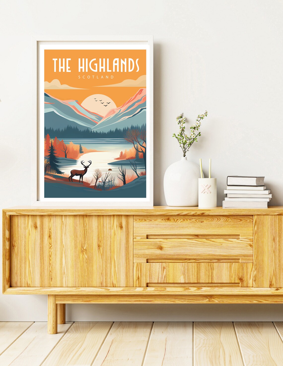 The Highlands Scotland Stag Lake Autumn Mountains Sunset Poster - Image 3