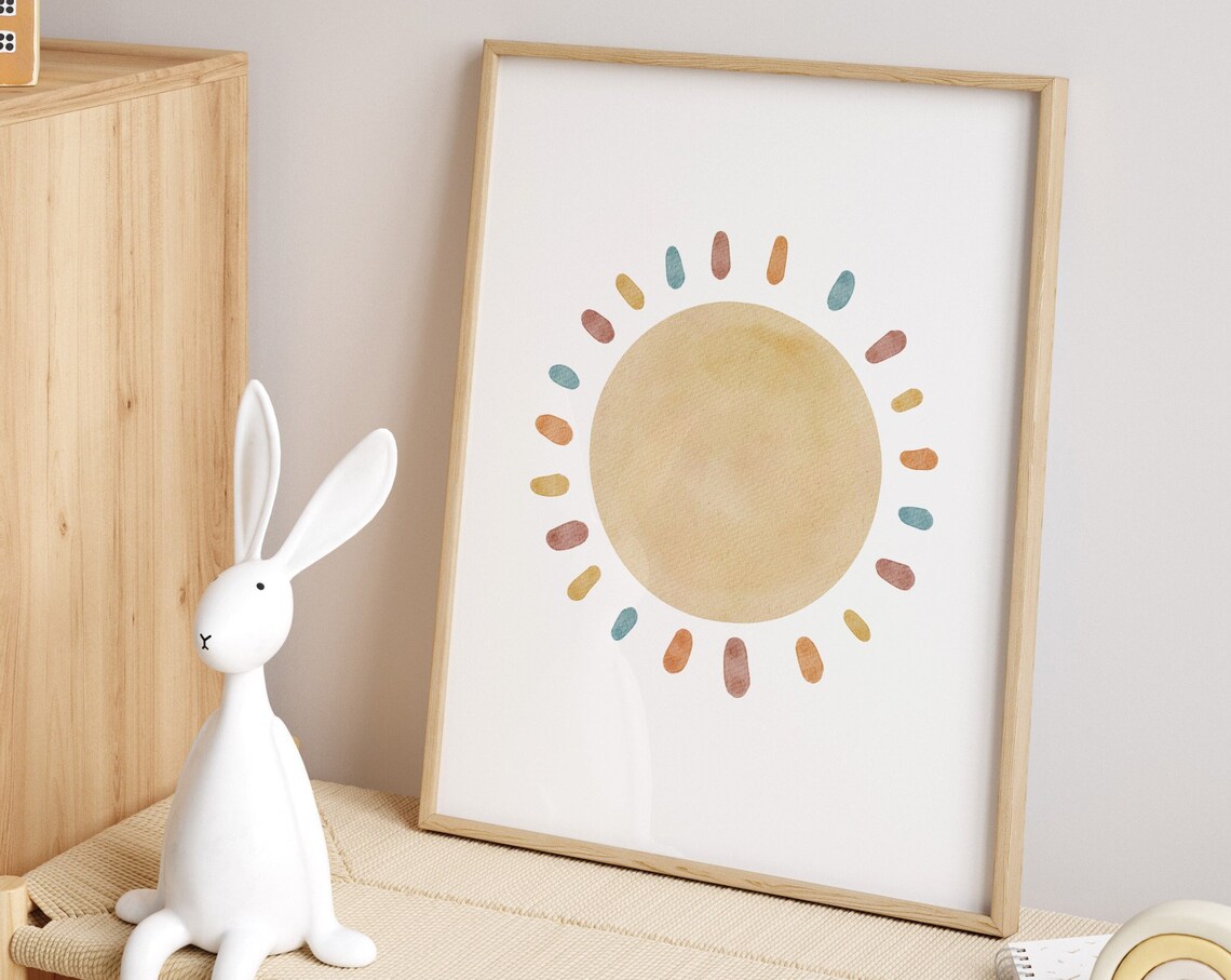 Boho Watercolor Sun Neutral Nursery Kids Room Minimalist Art Poster - Image 3