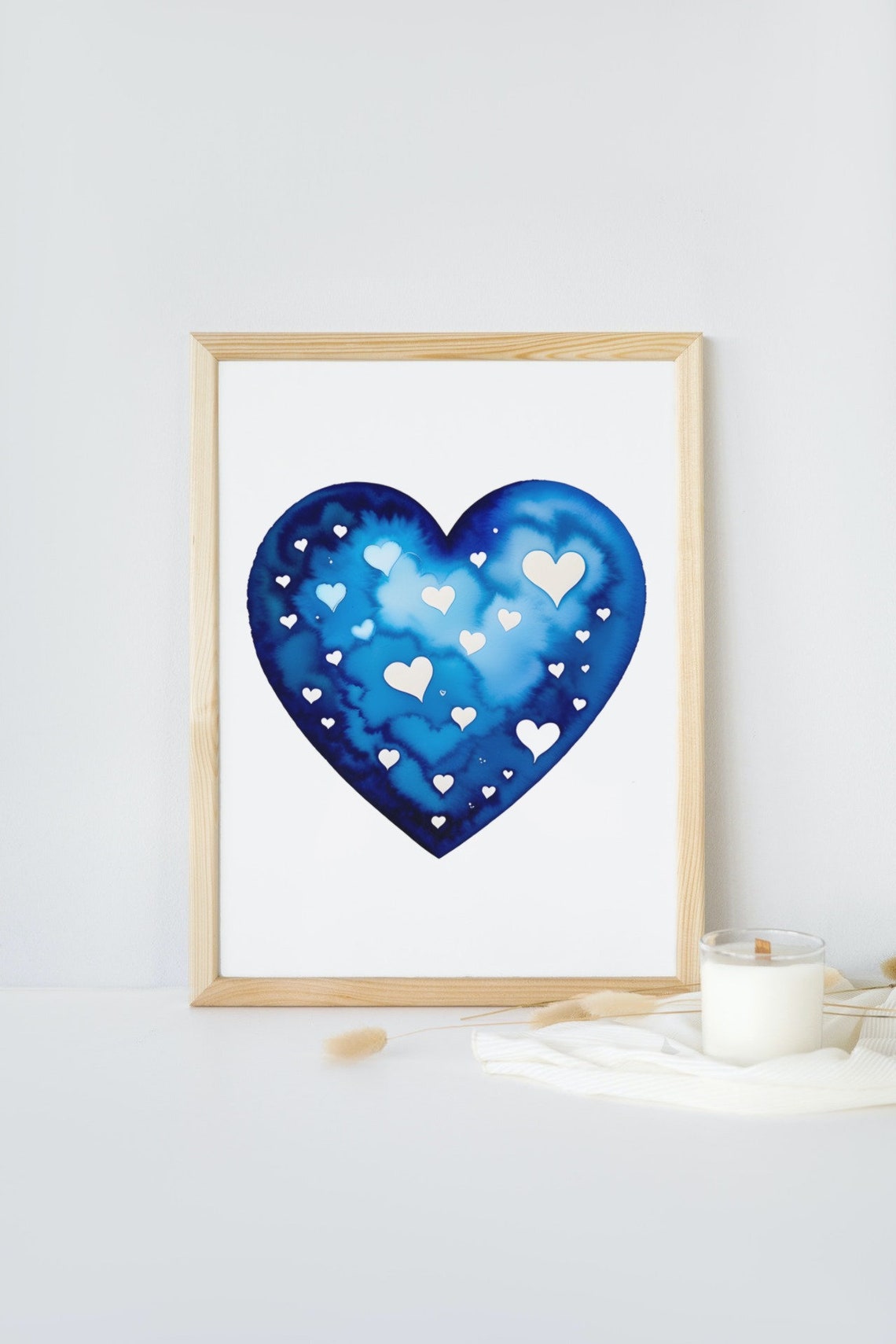 Blue Watercolor Heart Romantic Love Art Soft Watercolor Wall Poster