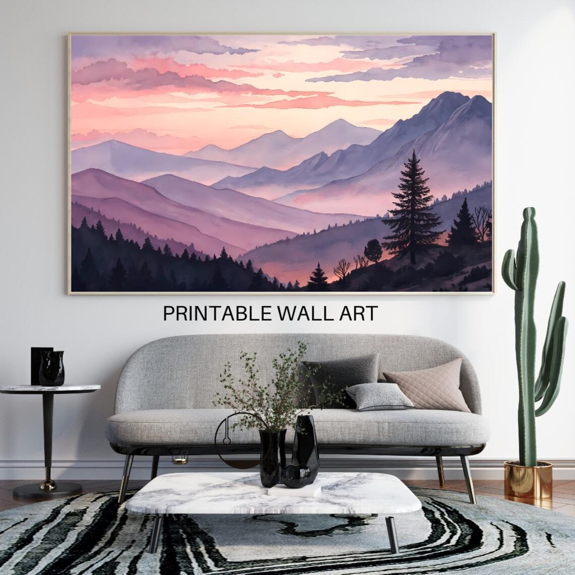 Calming Mountains Wall Art Large Art High Resolution Print Horizontal Wall Art Print Colorful Watercolor Art - Image 4