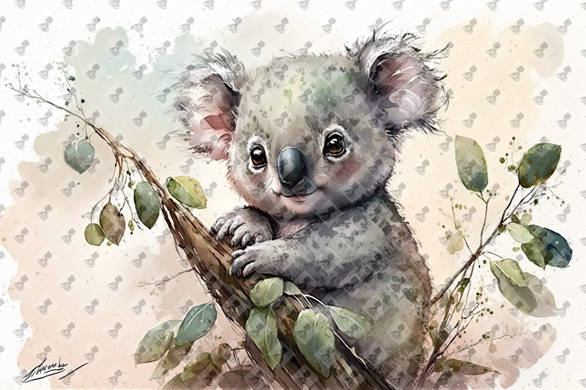 Watercolor Baby Koala Print, Nursery Wall Art Decor