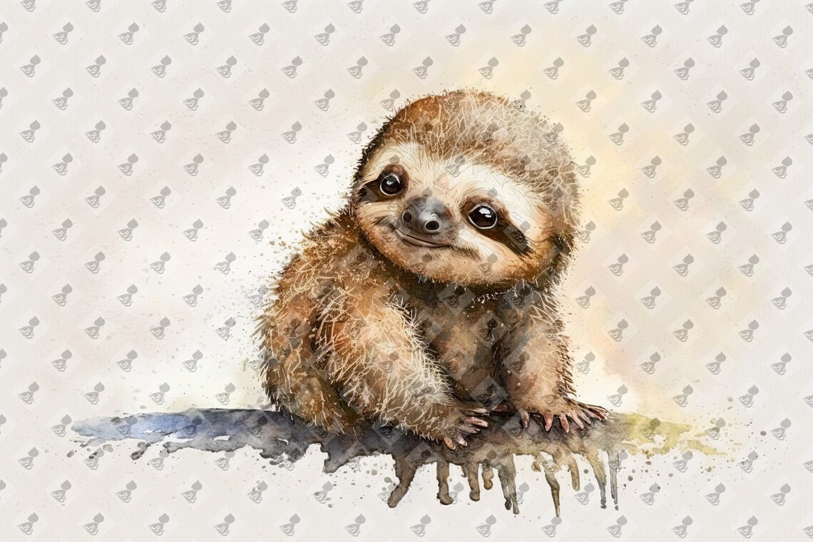 Watercolor Baby Sloth Nursery Wall Art Print