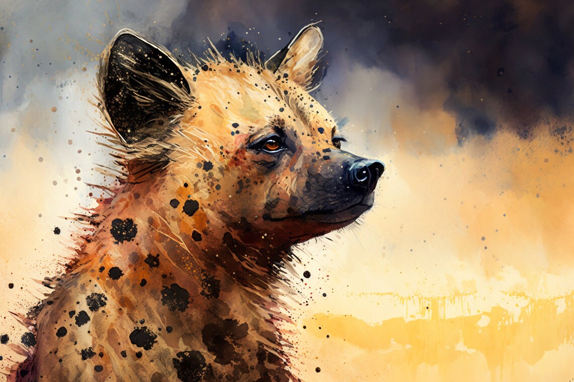 Spotted Hyena Portrait Watercolor Golden Wild Animal Art Poster