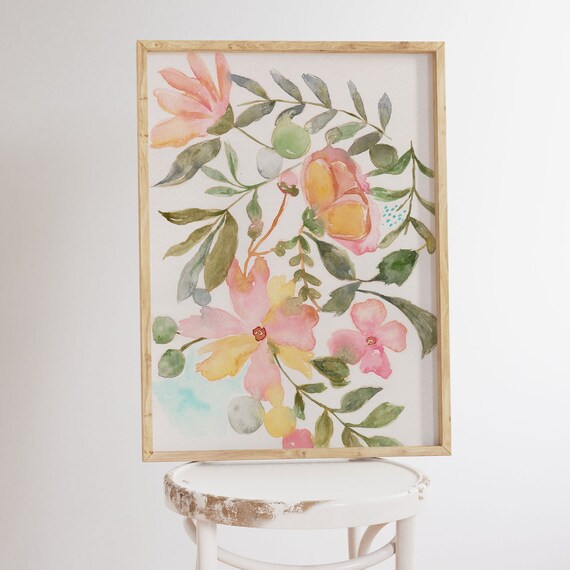 Abstract Floral Watercolor Art Print Botanical Living Room Decor