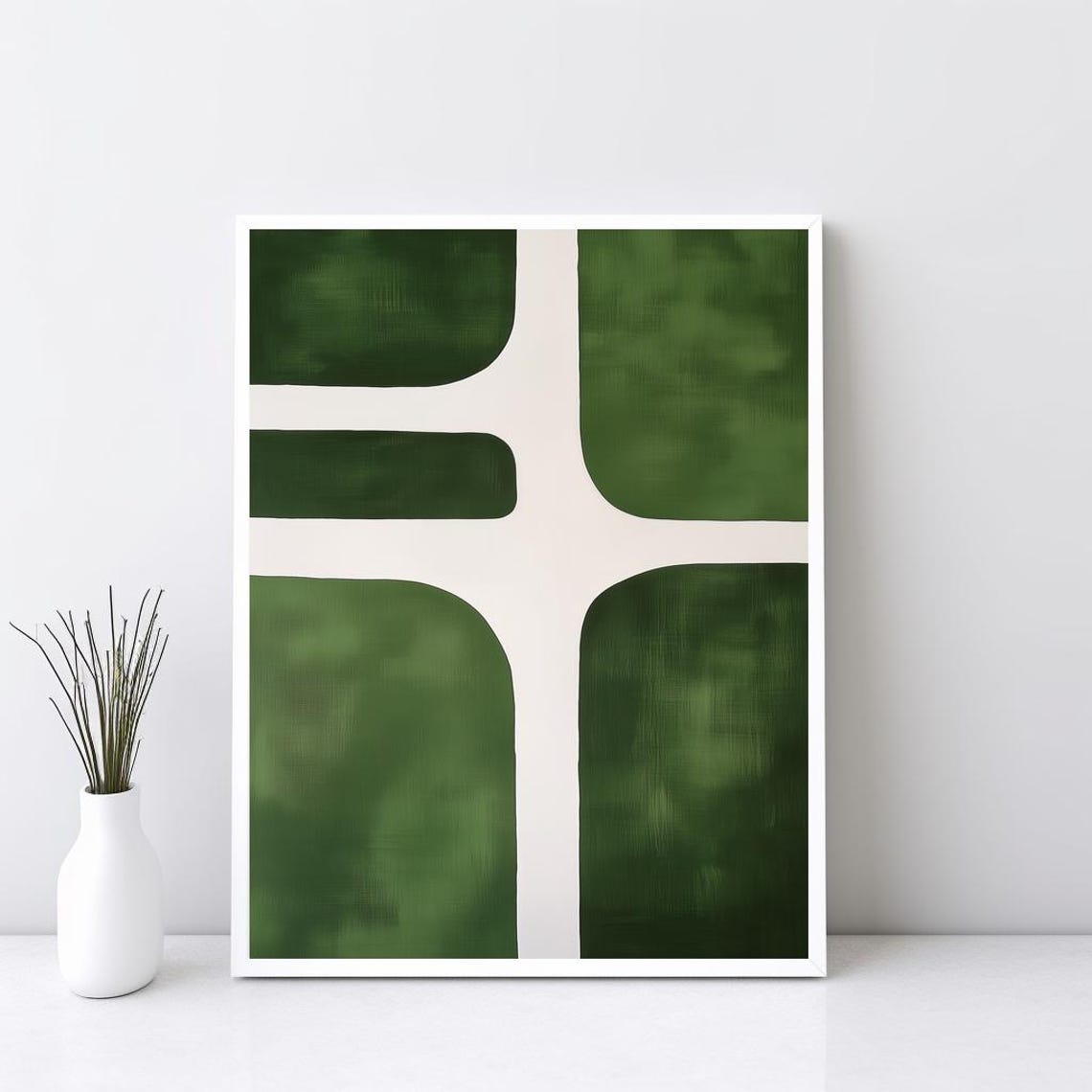 Forest Green Abstract Blocks Modern Minimalist Mid Century Art Print