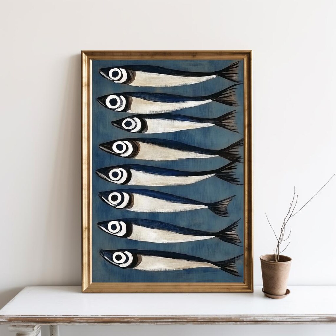 Sardine Fish Oil Painting Print French Kitchen Seafood Decor