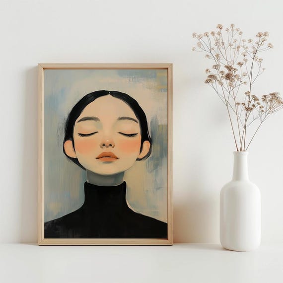 Vintage Abstract Female Portrait, Cottage Core Art Print