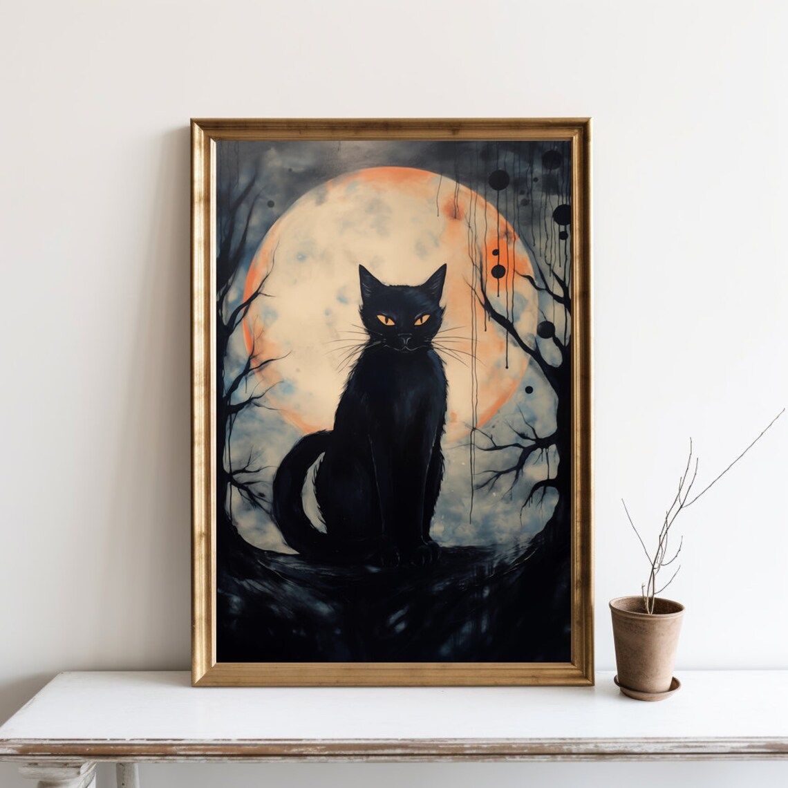 Black Cat Poster, Gothic Moonlight Landscape