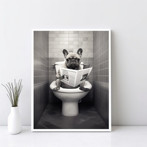 French Bulldog Wall Art Funny Bathroom Poster Dog On Toilet Petshop Gift Decor Jpg Sg97