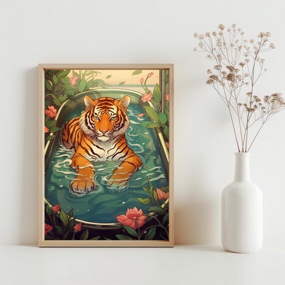 Tiger Wall Art Maximalist Trendy Eclectic Poster Feminist Decor Japanese Colorful Sg151