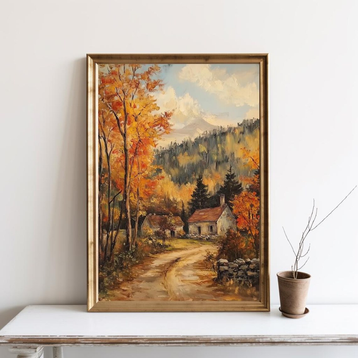 Fall Farmhouse Wall Art, Vintage Autumn Countryside