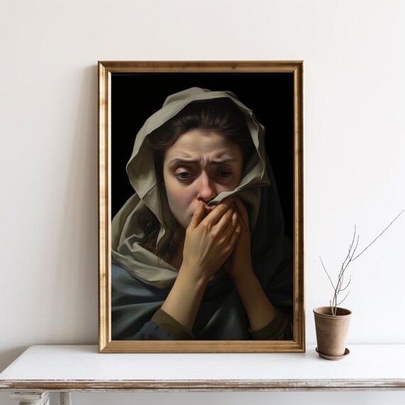 Veiled Woman Covering Mouth Funny Classical Bathroom Art Poster