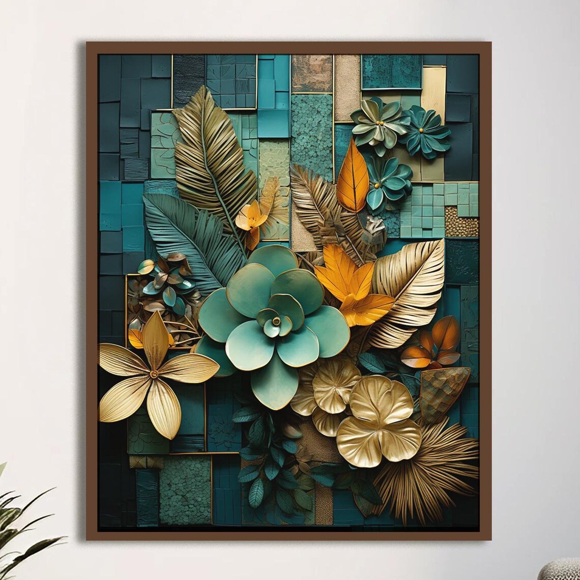 Boho Botanical Floral Art Print, Organic Textures