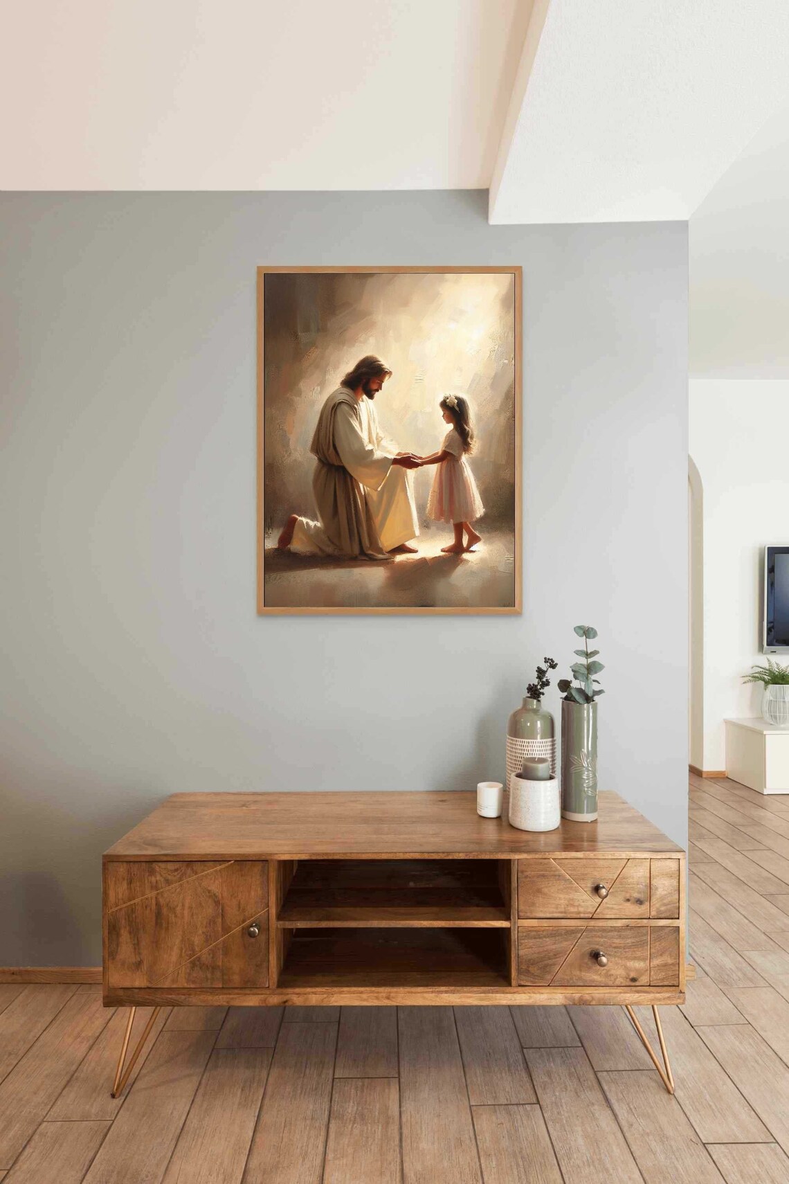 Gentle Saviour Jesus With Girl Christian Art Print - Image 3