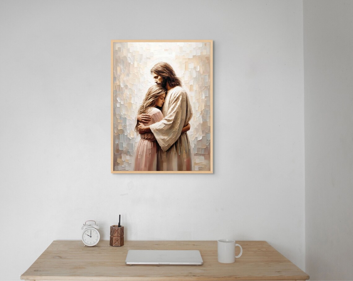Jesus Hugging Woman Comforting Embrace Christian Painting Poster - Image 7