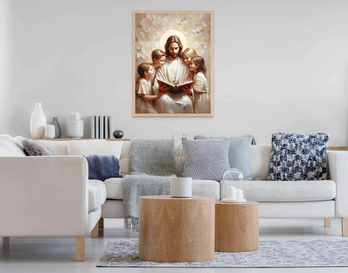 Jesus Reading To Four Children With Golden Halo In Mosaic Art Poster - Image 6