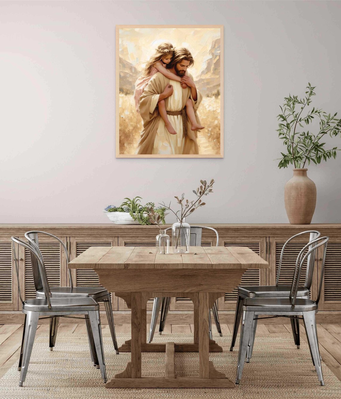 Jesus Carrying Little Girl Piggyback Through Golden Field Joyful Poster - Image 5