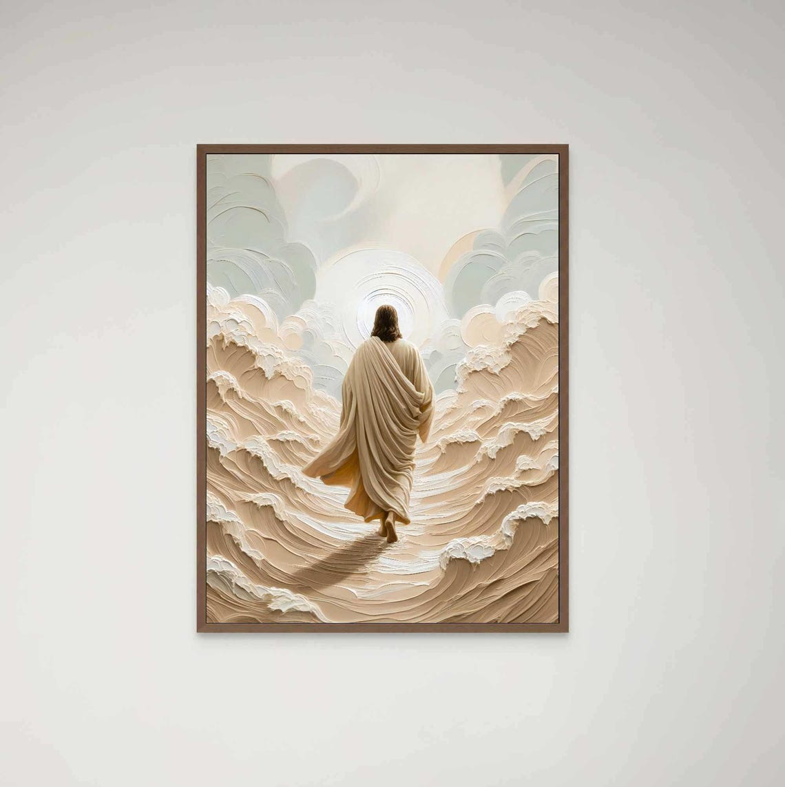 Jesus Walking On Water Between Towering Waves Cream Impasto Poster - Image 7