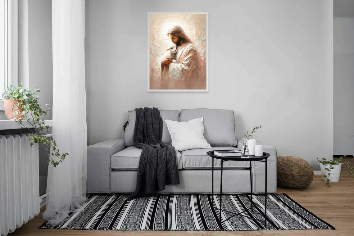 Jesus With Lamb Christian Art, Bible Poster Print - Image 4