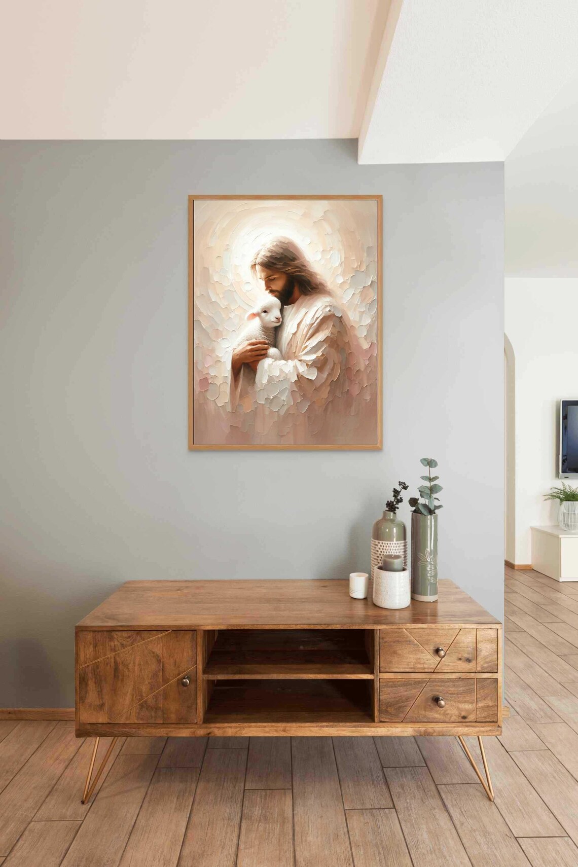 Jesus With Lamb Christian Art, Bible Poster Print - Image 3
