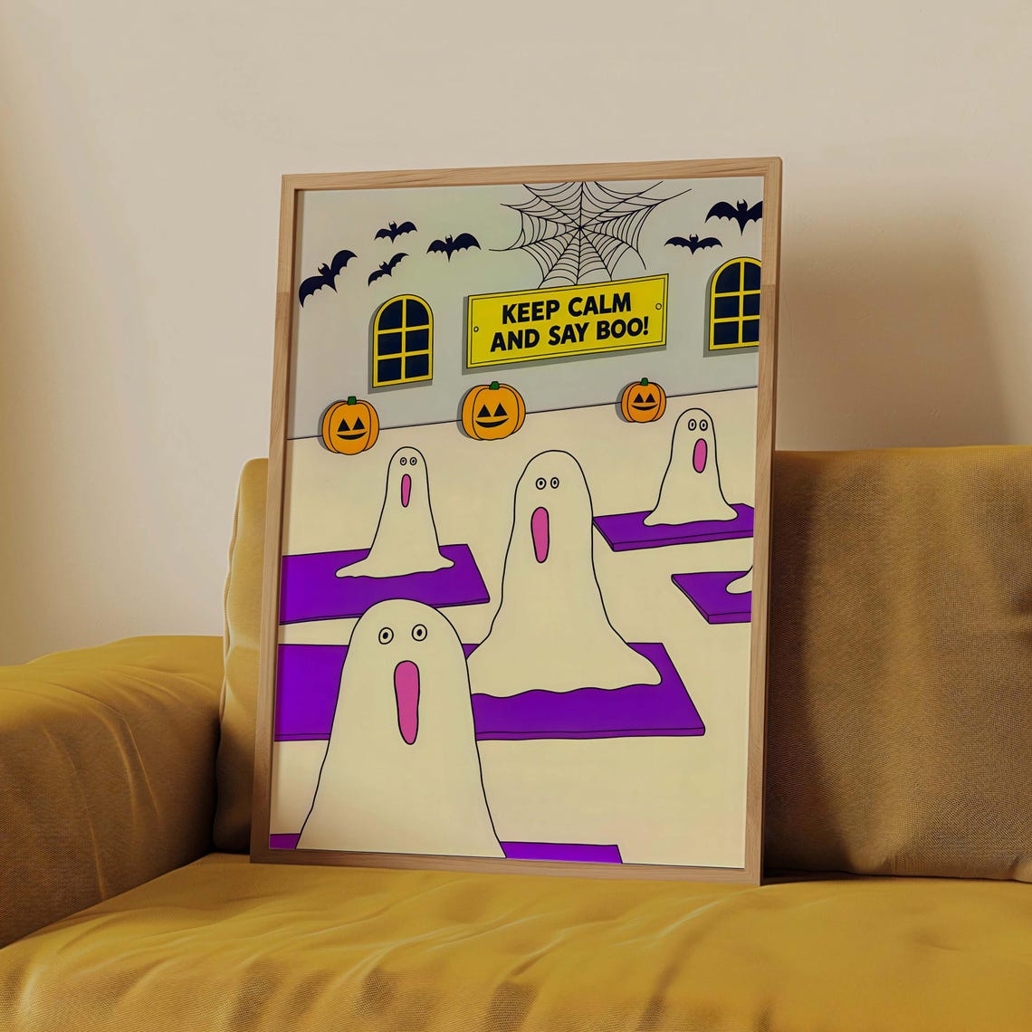 Keep Calm And Say Boo Ghost Yoga Cute Funny Halloween Poster