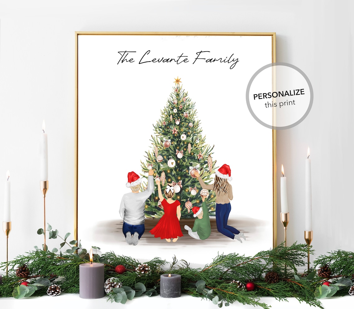 Personalized Family Christmas Tree Decorating Holiday Custom Poster
