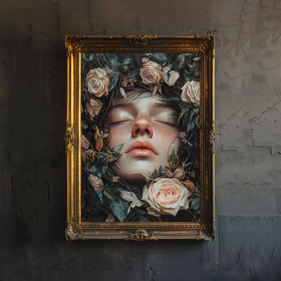 Gothic Style Floral Portrait Romantic Academia Wall Art Dark Botanical Print For Living Room Bedroom Or Gallery Vintage Moody Dcor