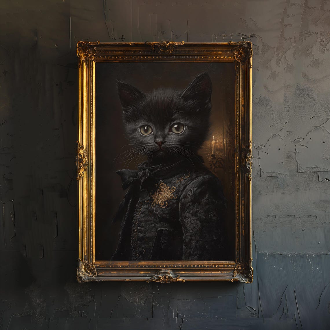 Victorian Black Kitten Portrait Dark Academia Gothic Cat Art Poster