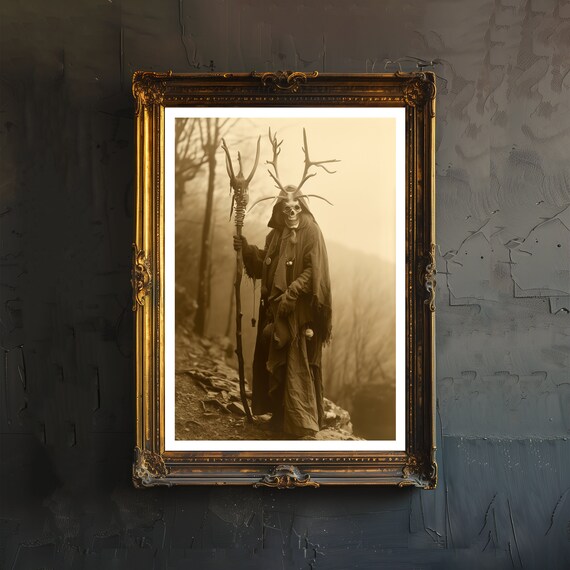 Witchy Man In Woods Print Dark Academia Art Decor Gothic Home Antique Portrait Victorian Era Enchanted Forest Poster