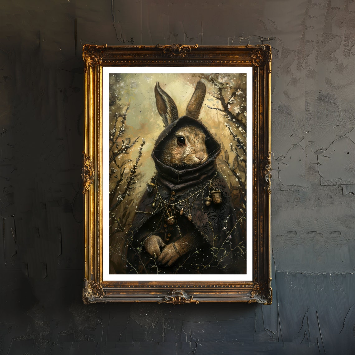 Gothic Rabbit Herbalist Art Print, Dark Academia