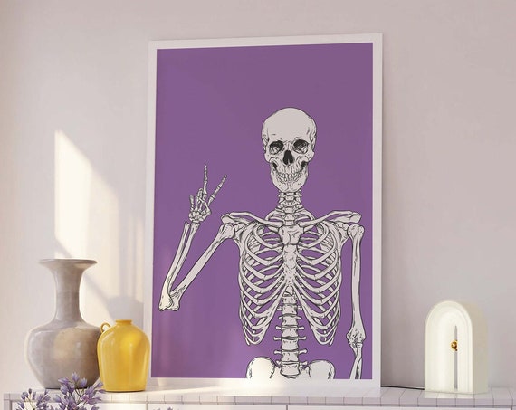 Skeleton Print Art Cute Purple Halloween Wall Decor Trendy Halloween Wall Art Spooky Season Poster