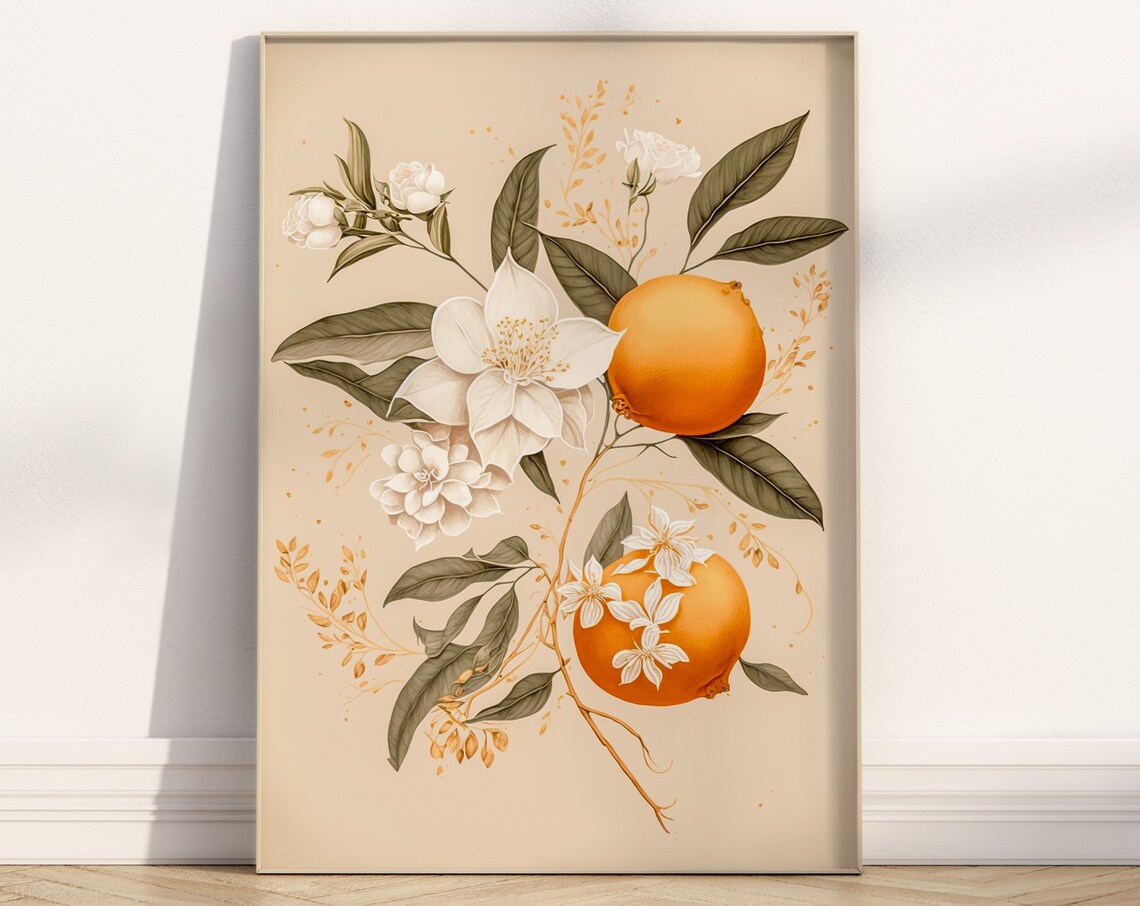 Orange Blossom Branch Vintage Botanical Fruit Flower Art Poster