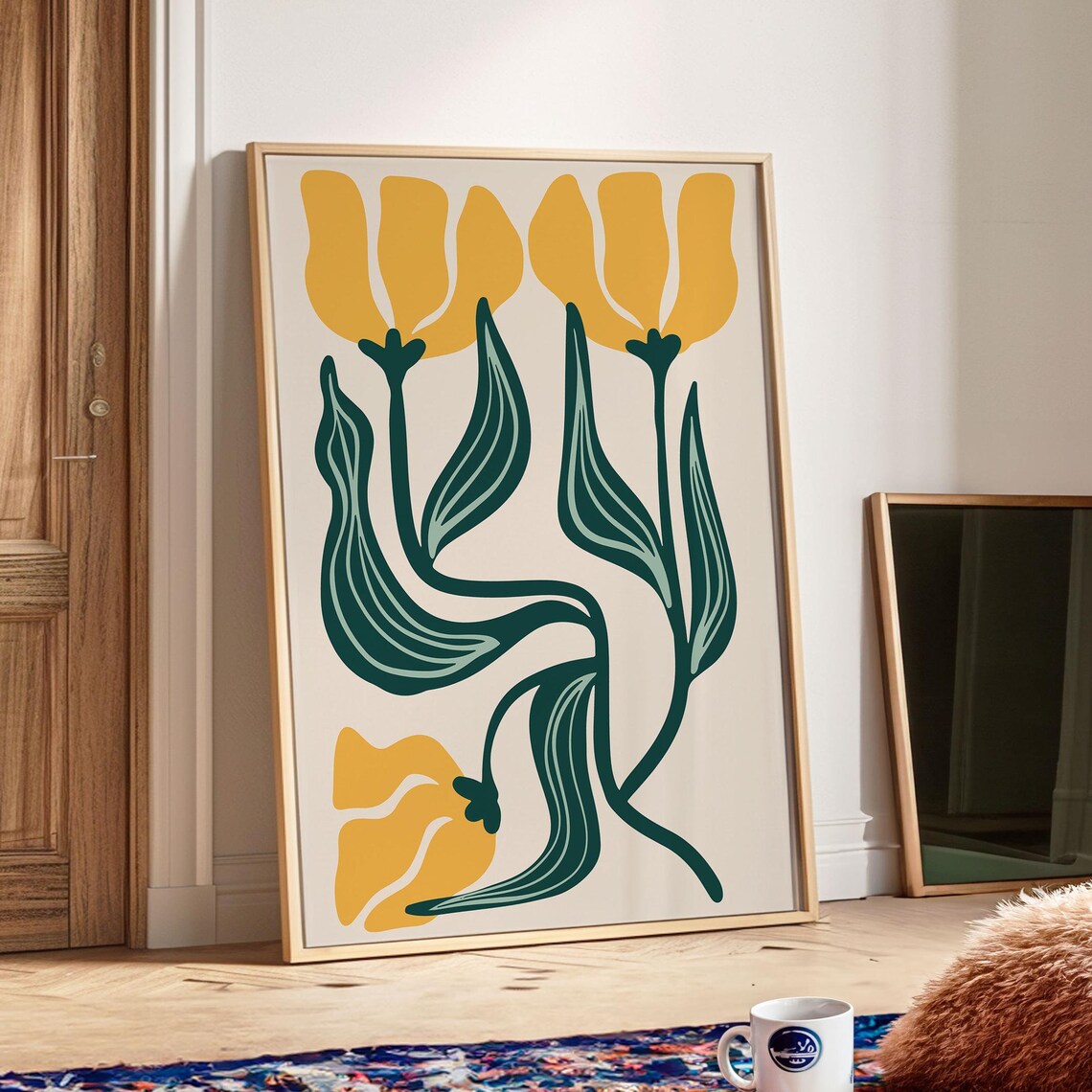 Groovy Yellow Tulip Botanical Abstract Flower Retro Wall Poster