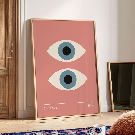 Bauhaus Eyes Geometric Printable Poster Minimalist Trendy Print Mid Century Modern Living Room Wall Art Pink Bauhaus