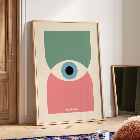 Bauhaus Printable Geometric Eye Poster Minimalist Trendy Print Mid Century Modern Living Room Wall Art Hot Pink Bauhaus