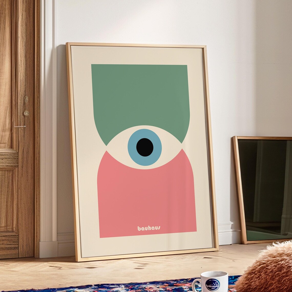 Bauhaus Green Pink Geometric Eye Abstract Modern Decor Poster
